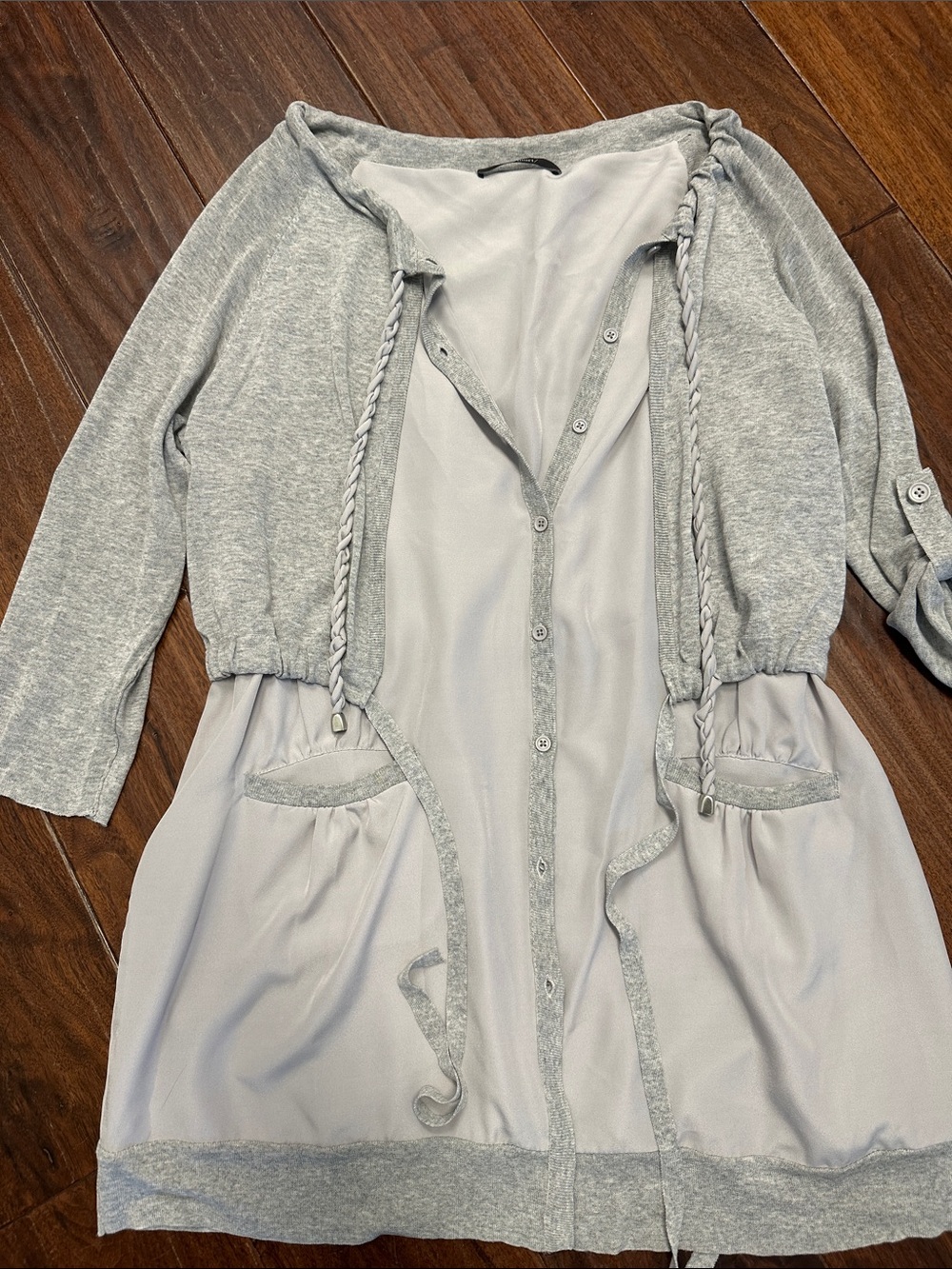 Sita Murt Light Gray Lightweight Button-Front Layered Cardigan